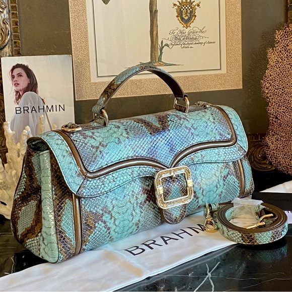5⭐️SELLER! BRAHMIN 
NWT ($415)🌵Turquoise Stone Tecoma Dayan Satchel MAGNIFICENT! - Picture 2 of 14